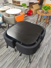 Modern Space-Saver Black Square Wooden Dining Table & 4 Fabric Chairs Set – Stylish & Compact Design